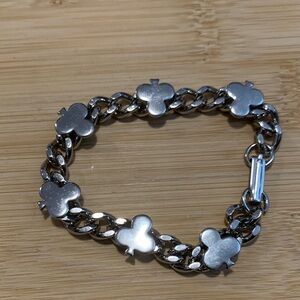 Silver Clover Link Bracelet - Polished Metal